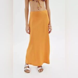 Urban Outfitters Satin Maxi Skirt - Tangerine